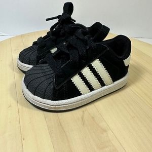 Adidas Superstar Leather Baby Toddler Athletic Shoe - Size 5K Black White